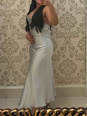 Zara Silver Satin Slip Maxi Dress with Low Back